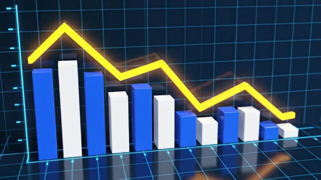 Bar chart with arrow showing economic decline on grid background