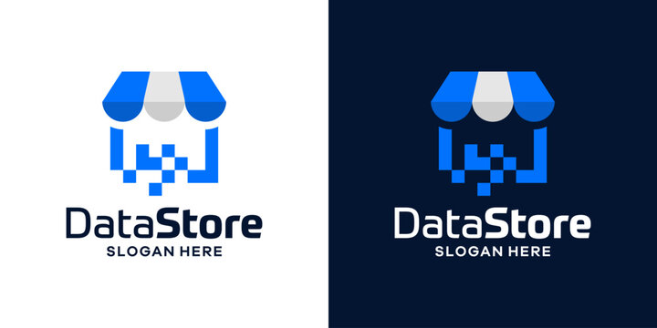 Modern data store logo design. Abstract store shop shapes graphic vector with pixel digital design symbol, icon, creative