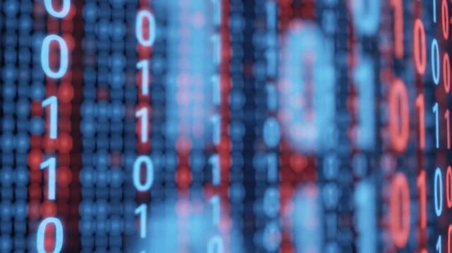 Binary code flowing digital data stream background animation