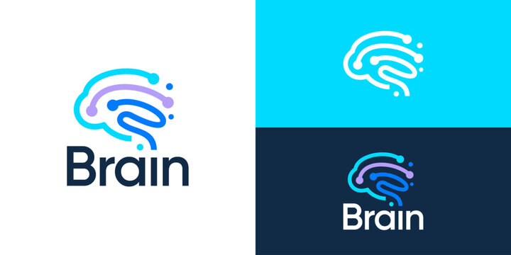 Creative simple brain logo template. Brain with dot connection icon logo design vector illustration.