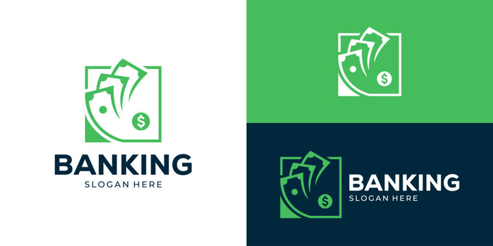 Creative simple banking logo template. Money cash with square shape logo design vector illustration.