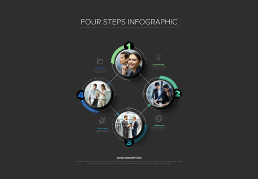 Modern Four Steps Business Infographic Template with Photo Placeholders