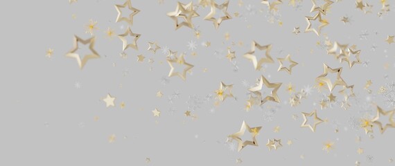 Abstract background featuring golden stars and snowflakes floating on a neutral gray backdrop, idea