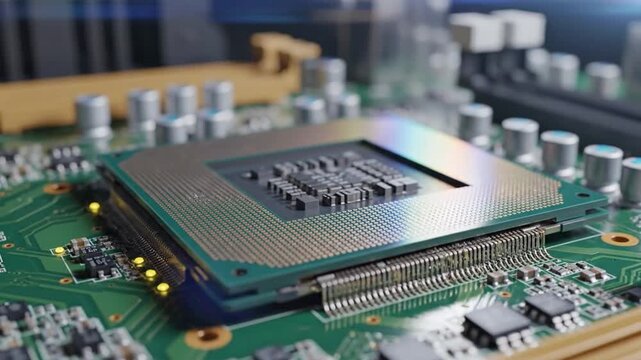 Close-up of a computer processor on a circuit board