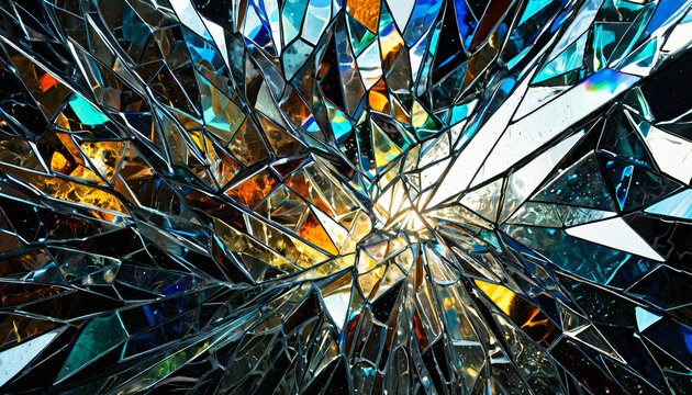 Abstraktes Mosaik aus zerbrochenem Glas und Lichtreflexionen