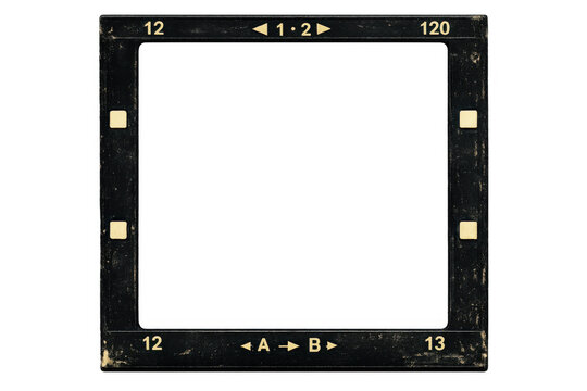 Vintage 120mm medium format film frame with sprockets and numbers, analogue photography concept, transparent background