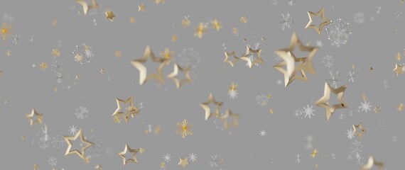Elegant gold stars and snowflakes falling on a gray background, perfect for holiday greetings and c © vegefox.com