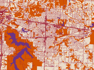 Fototapeta premium Street map of Blue Springs, Missouri in muted violet water and terracotta