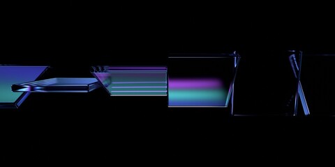 Abstract glass shapes on a black background, 3d render