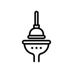 Toilet plunger in sink, linear icon. Plumbing repair, drainage, clog removal and sanitation service. Line with editable stroke