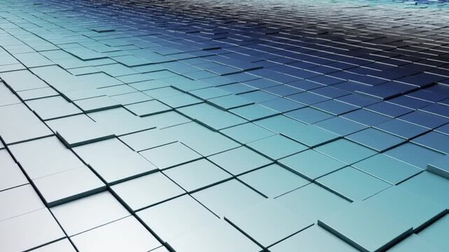 3D futuristic tiles with geometric pattern and blue gradient background