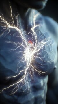 Electric Energy Surge on Human Torso vertical video