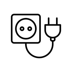 Electric socket with plug, linear icon. Electrical power, energy, connection and household wiring symbol. Line with editable stroke