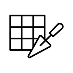 Trowel and floor tiles, linear icon. Tiling, masonry, construction and bathroom renovation concept. Line with editable stroke