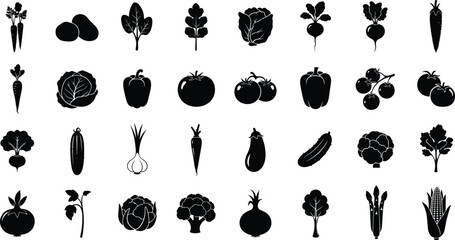 Collection of fresh vegetable silhouettes for design