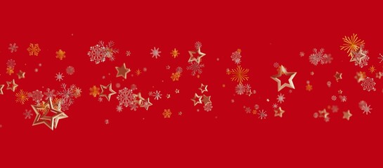 Christmas background with golden stars and snowflakes floating over a red backdrop, perfect for festive holiday designs and greetings © vegefox.com