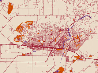 Obraz premium Street map of Camarillo, California in warm boho color palette