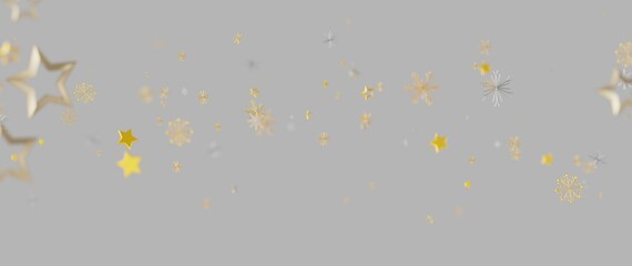 Obraz premium Abstract design with golden stars and snowflakes on a gray background, perfect for celebrations and