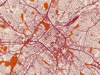 Obraz premium Street network map of Charlotte Center, North Carolina, terracotta and violet accents