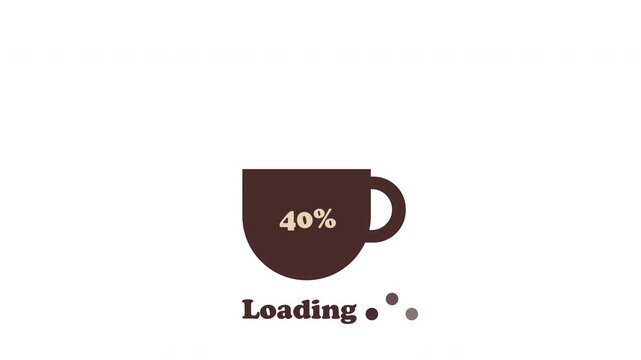 Coffee loading bar animation with liquid fill and progress indicator from 0 to 100. Glass mug style, modern 4K motion graphic with transparency.