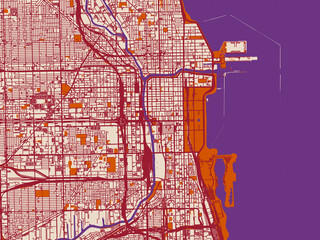 Obraz premium Clean urban street map of Chicago Center, Illinois