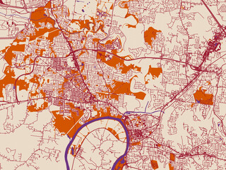 Fototapeta premium Street network map of Clarksville, Tennessee, burgundy linework on cream