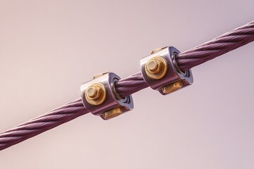 Steel wire rope clamps securing heavy duty cable