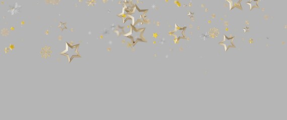 Elegant image of gold stars and snowflakes floating on a soft gray background, ideal for holiday th © vegefox.com