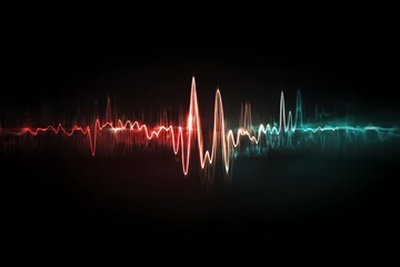 Digital sound waveform vibrating with red and blue neon glow