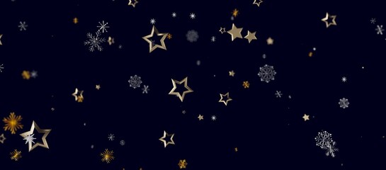 Golden stars and snowflakes float against a deep blue background, perfect for holiday greetings and festive des © vegefox.com