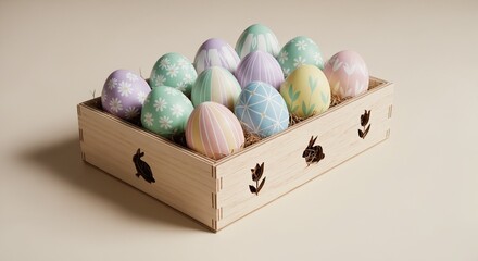 Pastel Easter Eggs in Wooden Box - Easter Gift Box with Painted Eggs