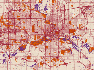 Naklejka premium City street layout of Des Moines, Iowa