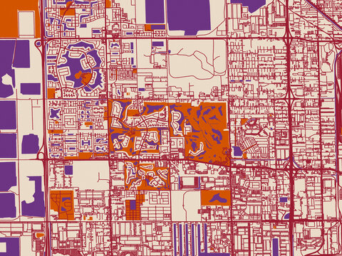 Street map of Doral, Florida in warm boho color palette