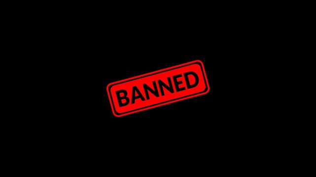 Banned stamp animation on transparent background. Red stamp Banned business imprint animation with black background denied stamp video. Stamp with the text Banned animation.