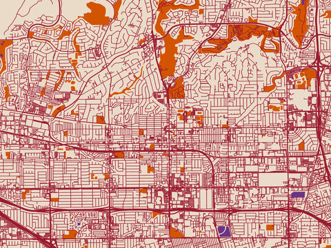 Clean urban street map of Fullerton, California