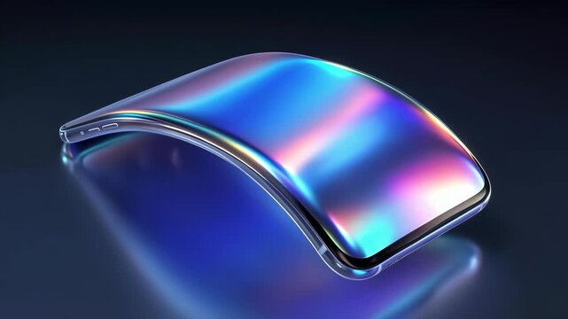 A futuristic flexible smartphone with a holographic liquid body morphing in motion. A concept of next-generation mobile screen technology and abstract digital interface, 4K video animation.