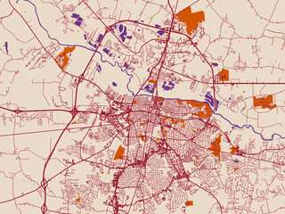 Fototapeta premium City map of Greenville, North Carolina – terracotta and violet accents