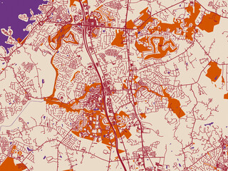 Naklejka premium City layout poster — Huntersville, North Carolina – terracotta and violet accents