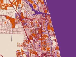 Minimal city map of Jupiter, Florida with cream and burgundy map © W&S Stock
