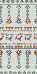 Decorative mosaic seamless pattern with birds and flowers. Vector template design.