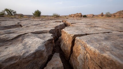 Obraz premium Close up of deep jagged fissures in dry weathered rock and earth highlighting natural erosion in an arid desert landscape