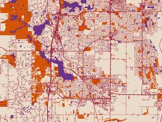 City layout poster &mdash; Lakeville, Minnesota &ndash; burgundy linework on cream