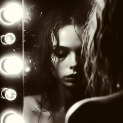 A tired face in the mirror after the show, Ai generated image