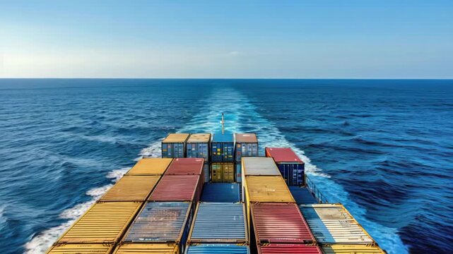 Video Large container ship sailing through open ocean waters, possibly in transit or cargo transport