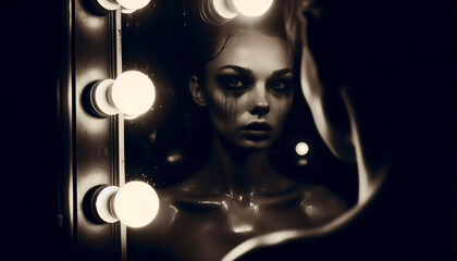 A tired face in the mirror after the show, Ai generated image