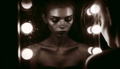 A tired face in the mirror after the show, Ai generated image