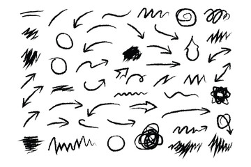 Hand drawn black arrows and scribbles on white background