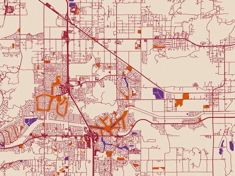 City map of Menifee, California &ndash; burgundy linework on cream
