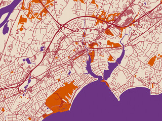 Fototapeta premium City map of Midford, Connecticut – terracotta and violet accents