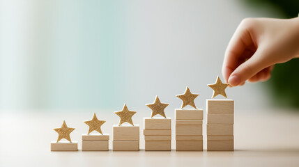 顧客レビューの改善を示す星マーク 評価アップのコンセプト素材